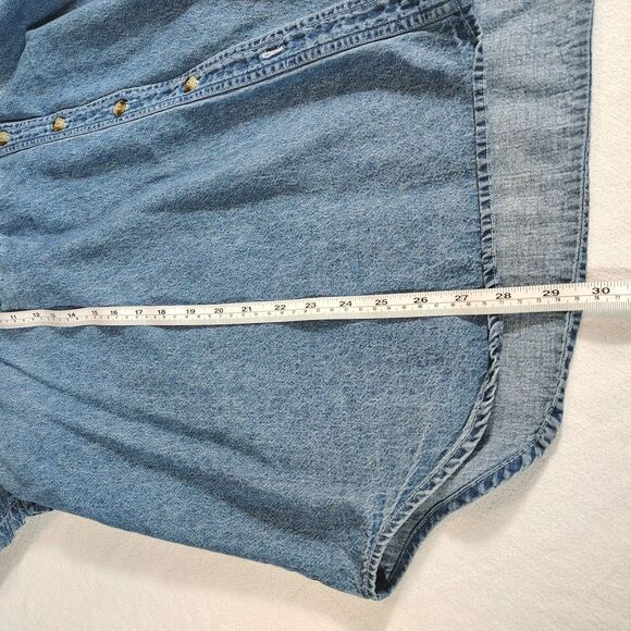 Vintage Embroidered Bear Denim Shirt Short Sleeve Oversized 26/28W 90s - Picture 8 of 8